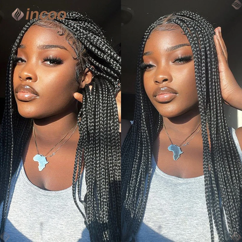 Knotless Box Triangle Synthetic Braided Wigs Box Braid Full Lace Wig Cornrow Braids Lace Wigs For Black Women Wig Braid African