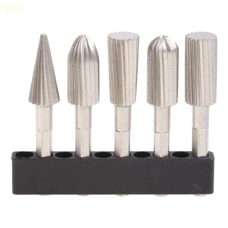 

Y6GD 5x Rotary Rasp Cutter Files 1/4"/6.35mm Shank Grinder Drill Bit Set for Carving
