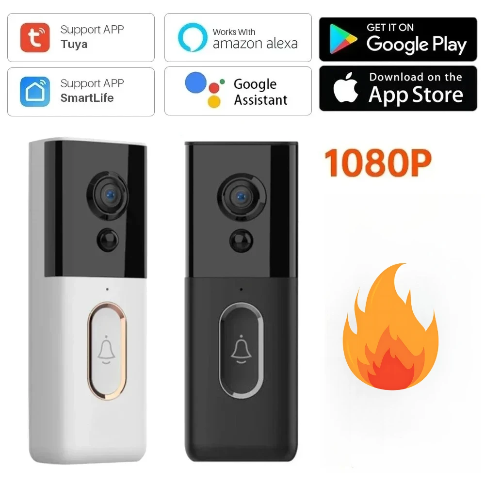 

Tuya 1080P умный дверной звонок видео беспроводной Wi-Fi безопасный дверной звонок визуальная запись домашний монитор ночного видения домофон домофон