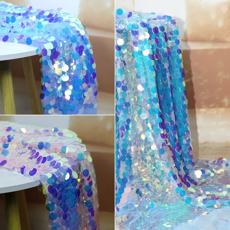 Sequin Fabric 18mm Diameter Encrypted Mesh Bottom with Colorful Fish Scales Stacked Table Cloth Clothing Background Cloth YLK