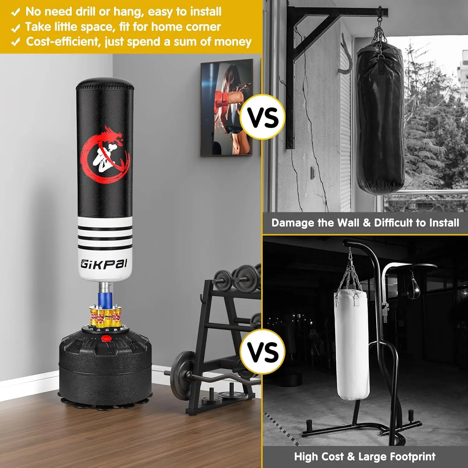 Freestanding Punching Bag, Heavy Boxing Bag with Stand for Adult Teens Kids, Kickboxing Bag for MMA Martial Arts Boxing Traning