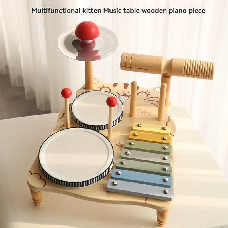 Crianças de madeira música instrumento percussão brinquedos conjunto tambor musical kit música de madeira bebê sensorial crianças tambor byzhimei woodplay presentes