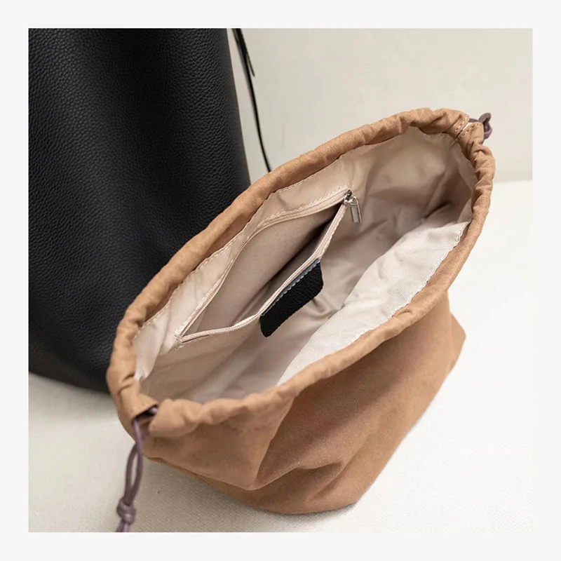 New Women Shoulder Bag Lady Soft Split Leather Large capacity Lazy Style Wanderers Bucket Totes Female Square Bottom Messenger