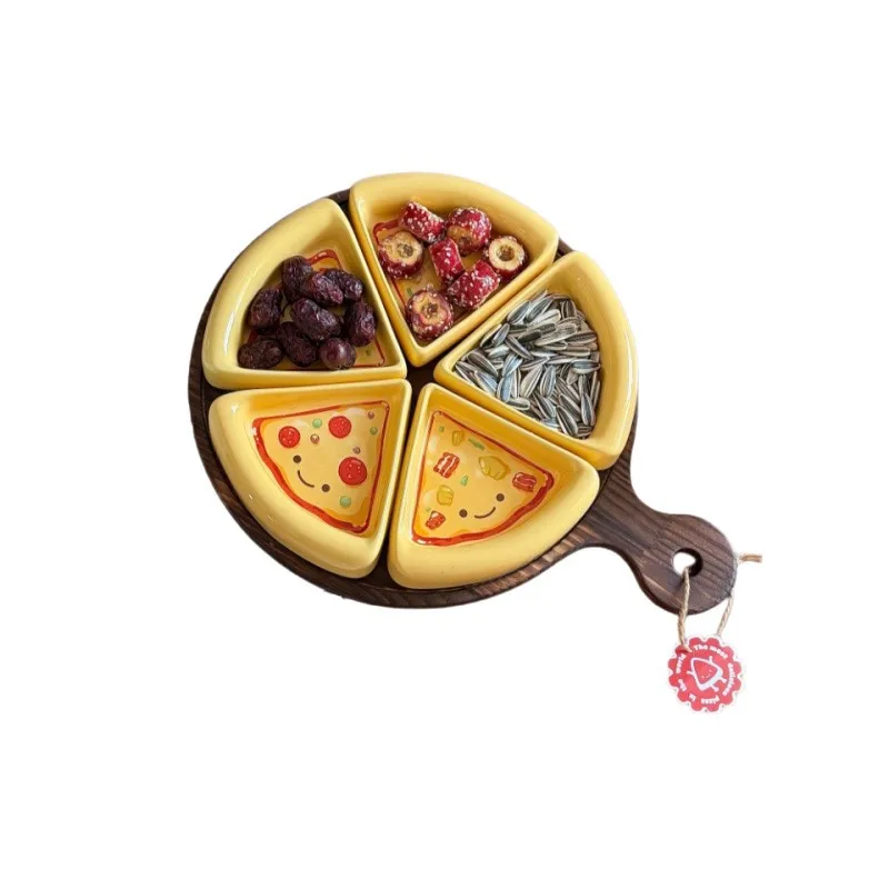 Cute pizza shape partition plate, snack snack plate, household living room dried fruit plate 5