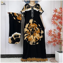 Latest African Muslim Femme Clothing Summer Short Sleeve Elegant Dress Fashion Floral Loose Boubou Maxi Islam Women Casual Dress