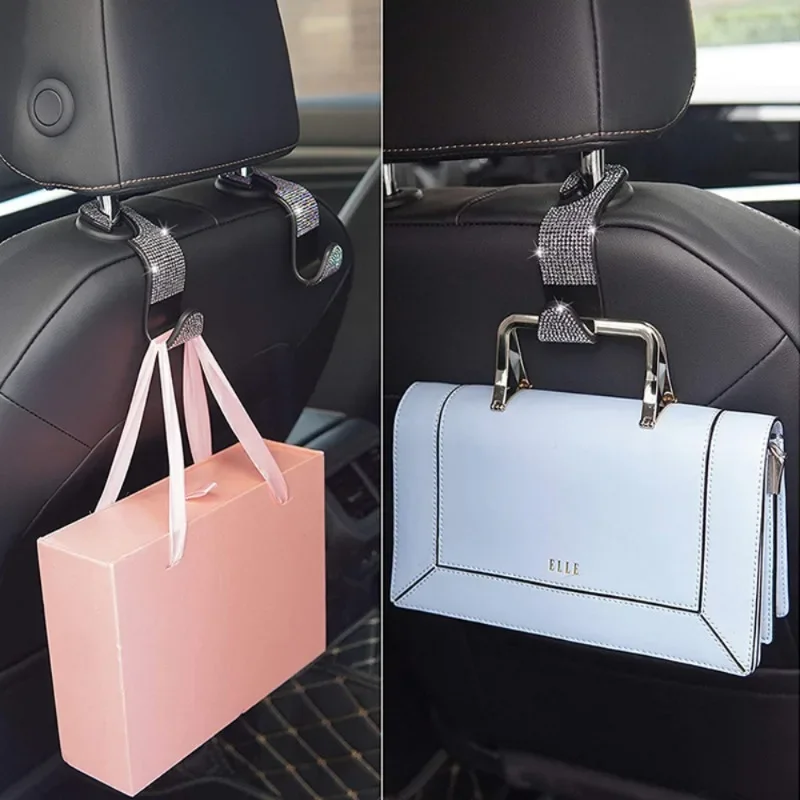 Car Headrest Hook Organizer Rhinestone Universal Auto Seat Back Storage Hooks Bracket Holder Car Interior Accessories