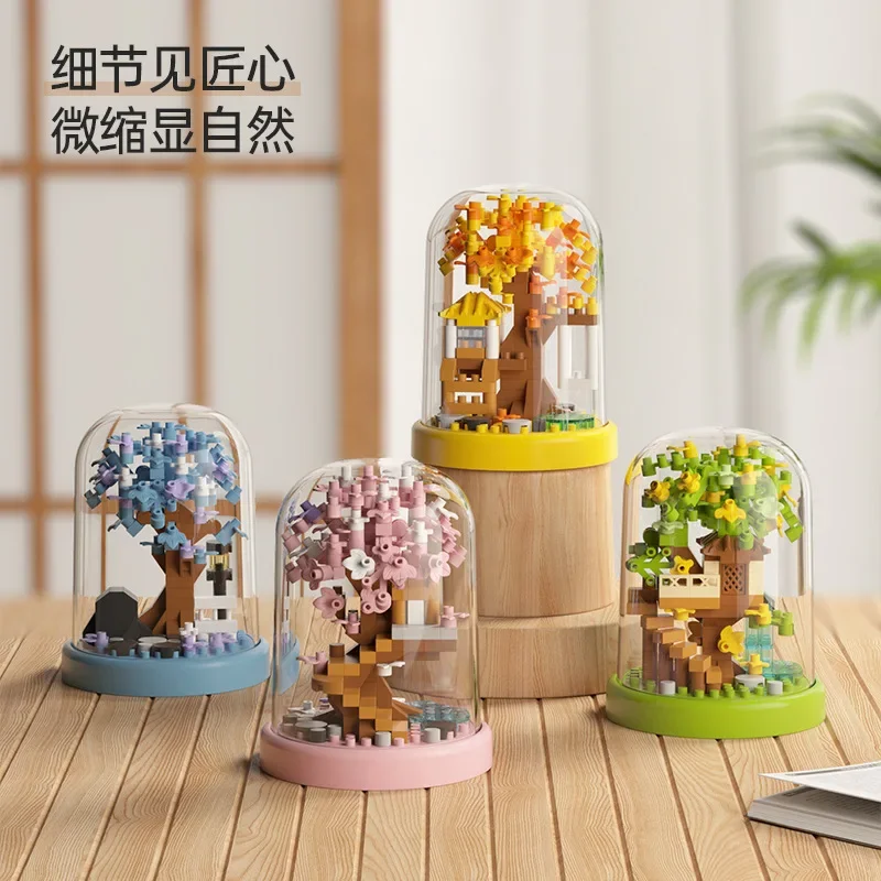 Casa del árbol de las cuatro estaciones, vista a la calle, bloques de construcción, juguete educativo DIY, modelo de regalo, micropartículas para niños y adultos
