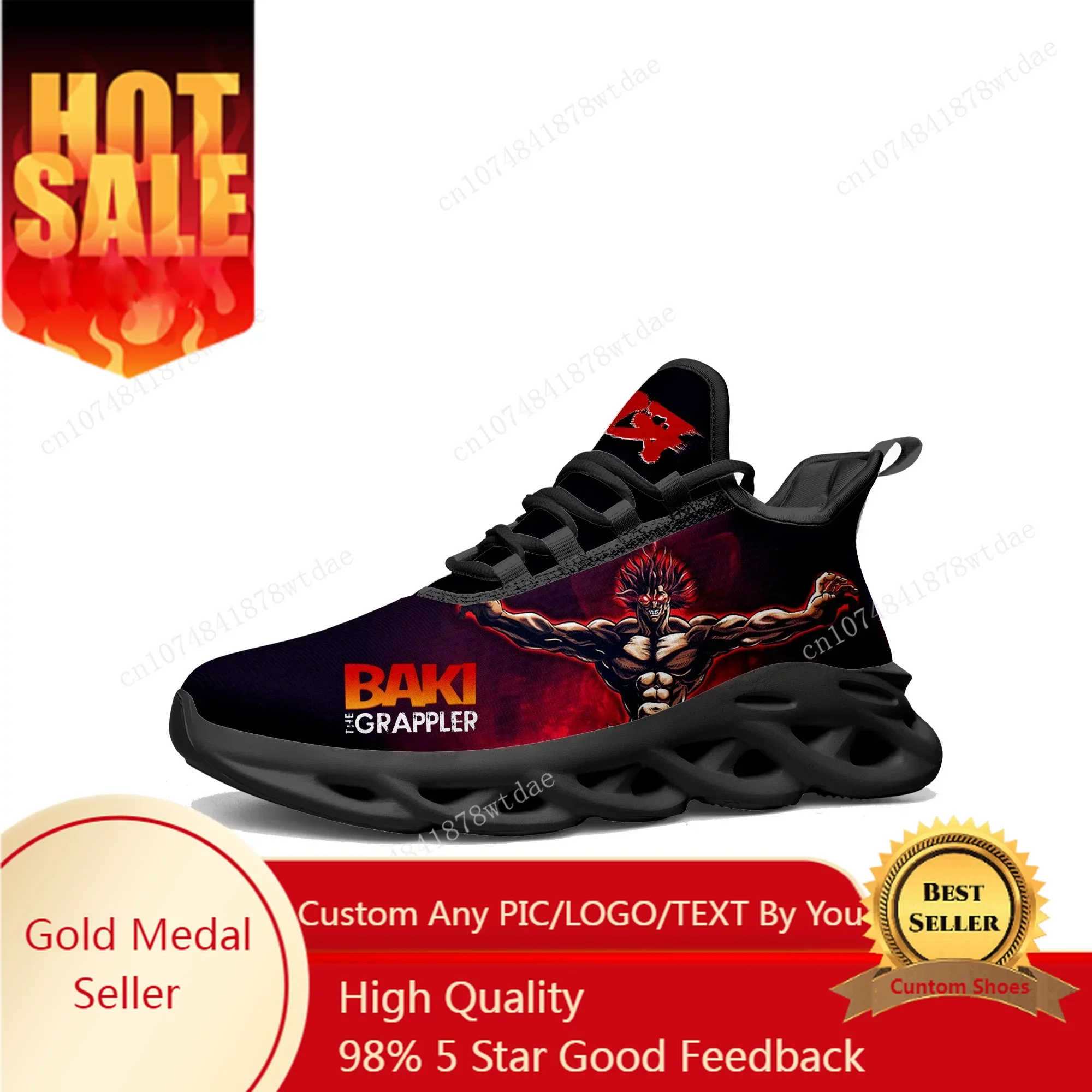 

Baki The Grappler Hanma Baki Flats Sneakers Mens Womens Teenager Sports Running Shoes High Quality Custom Lace Up Mesh Footwear