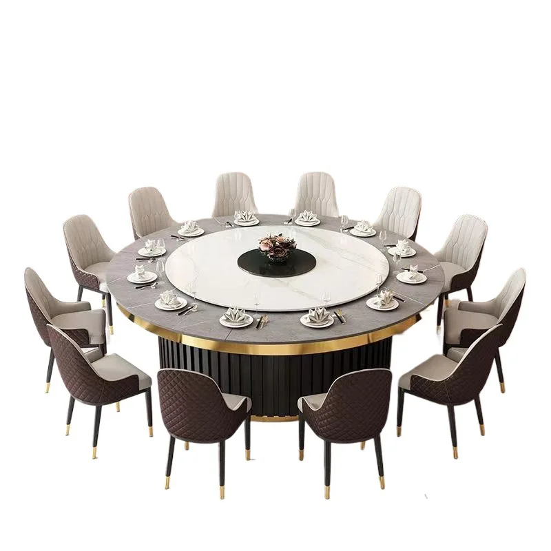 

Round table rock slab hotel electric turntable dining table, hotel villa rotating hot pot table