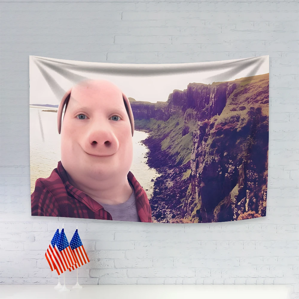 90X150CM John Pork Smiling Throw Flag Wall Hanging Tapestry Room Decor Double Penetration for Room Decor Dormitory Decor