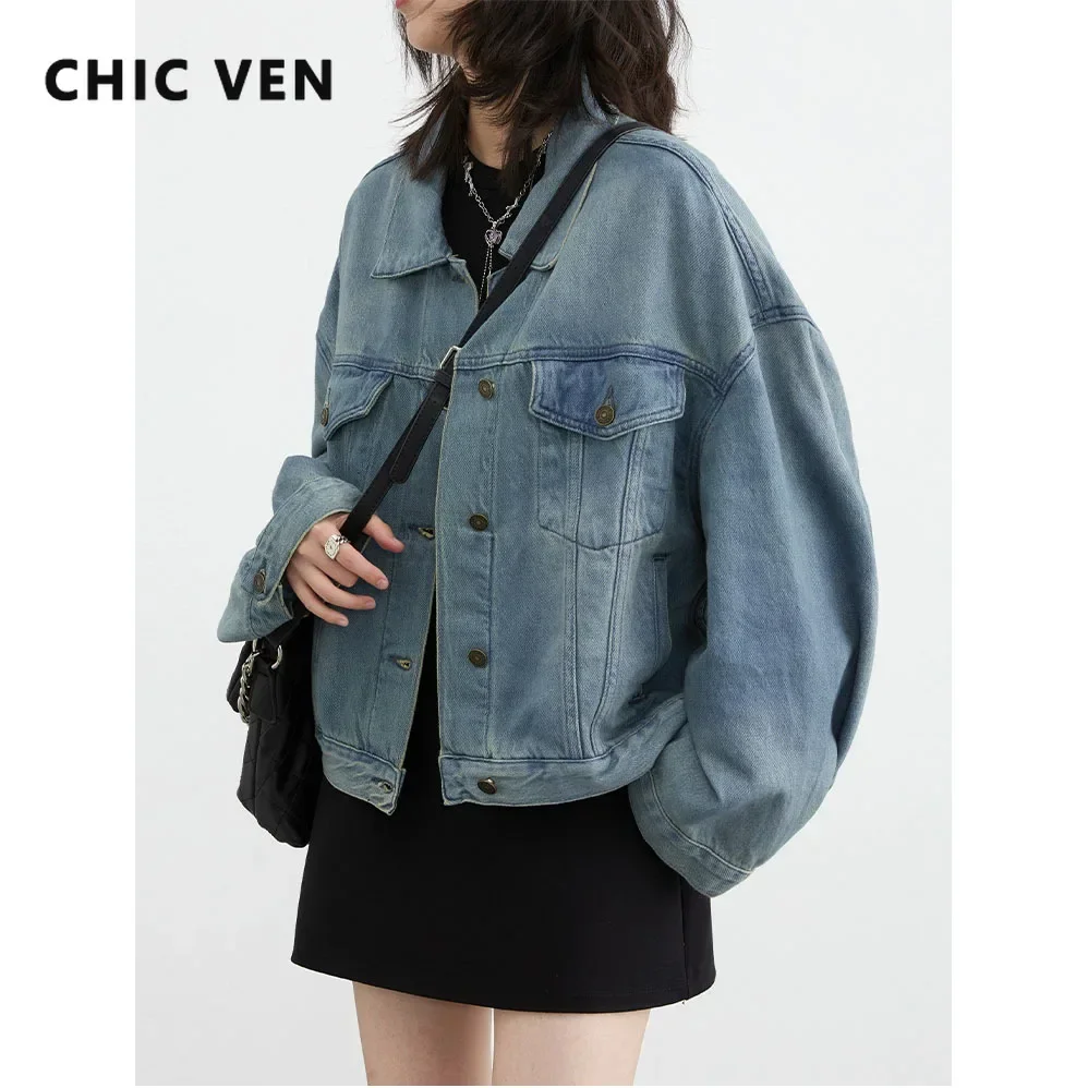 

CHIC VEN Fashion Women Blue Denim Coat Loose Retro Cowboy Coat Female Jean Jackets Woman Clothing Tops Spring Autumn 2025