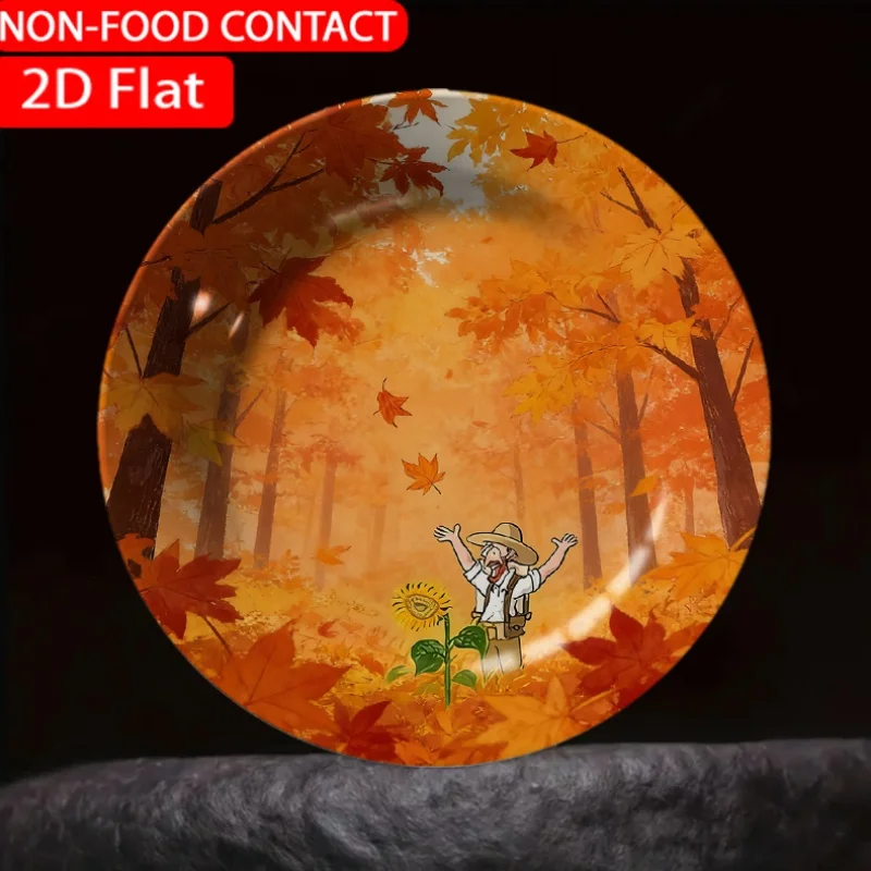 1pc Retro Forest Autumn Leaves Orange Ceramic Plate Non-Food Contact, Home Desk Ornaments, Living Room And Bedroom Decorations,