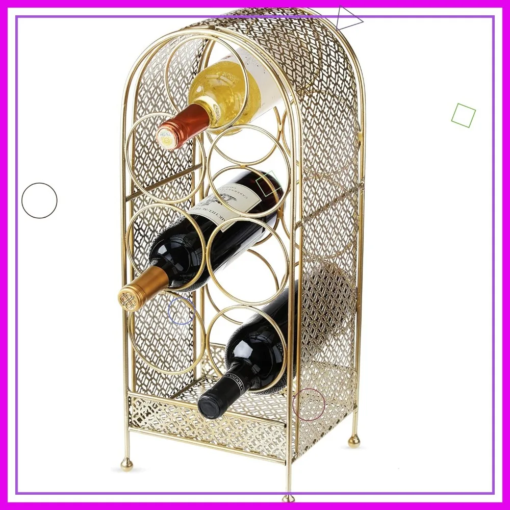 

Gold Countertop Wine Rack, Holds 7 Bottles, Cast Iron Design for Vintage Decor