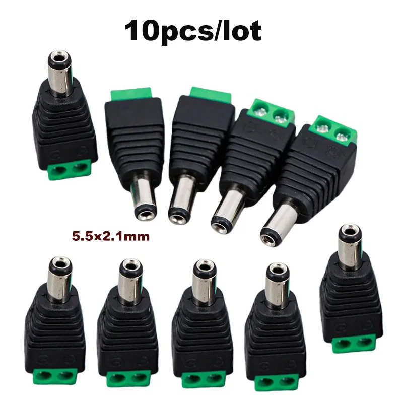 10pcs DC Male 5.5x2.1mm Power Plug Adapter Jack terminal 5.5mm 2.1mm Connector Male for led strip CCTV Cameras Socket J17