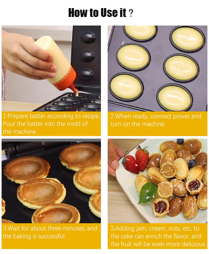 가정용 전기 호두 케이크 와플 메이커 12 홀 비 스틱 양면 고속 가열 베이킹 비스킷 너트 토스트 팬