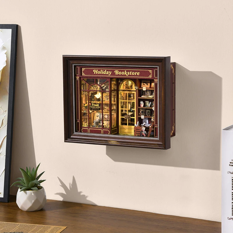 3D Holz Puzzle Puppenhaus DIY Buch Nook Kit Foto rahmen ornament Modell Buchstütze Gebäude Hause Dekoration Für Weihnachten Geburtstag Geschenk