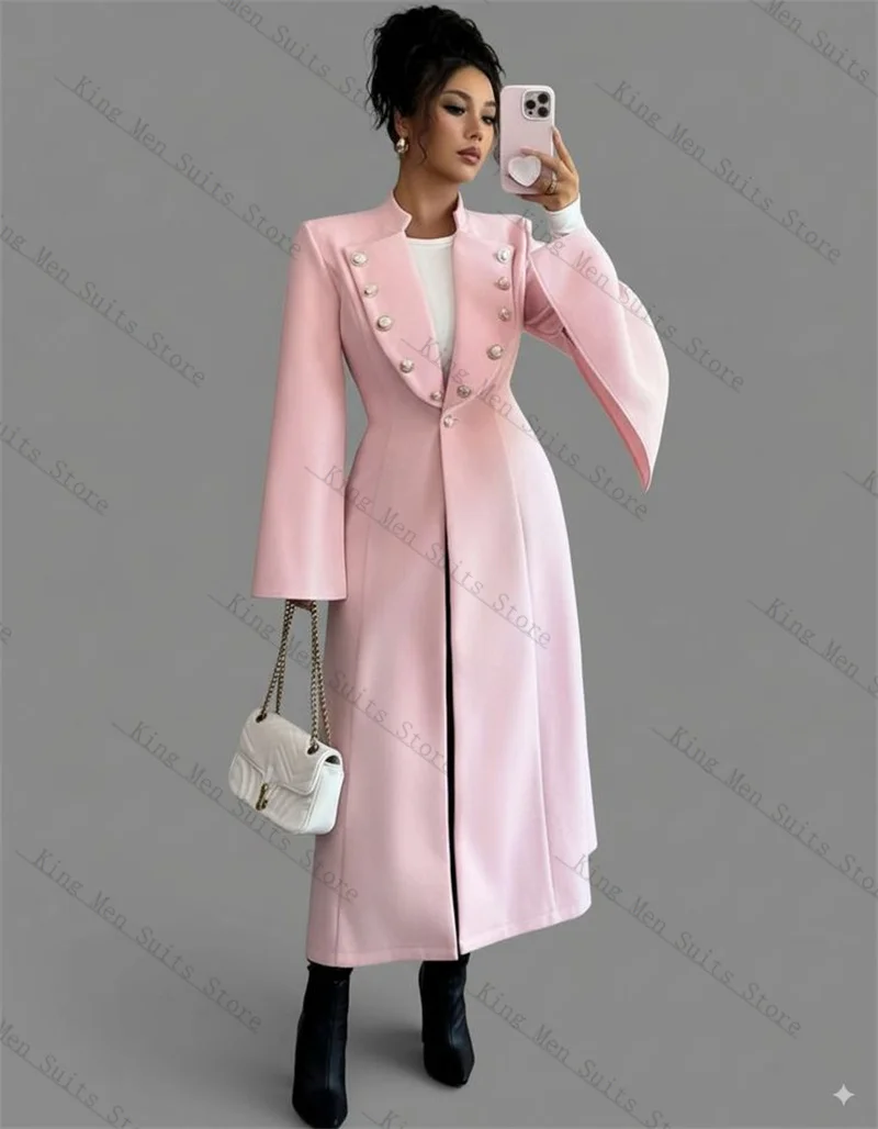 

Cashmere Pink Women Suit 1 Piece Long Blazer Wool Prom Dress Customized Winter Formal Office Guest Wedding Tuxedos Coat