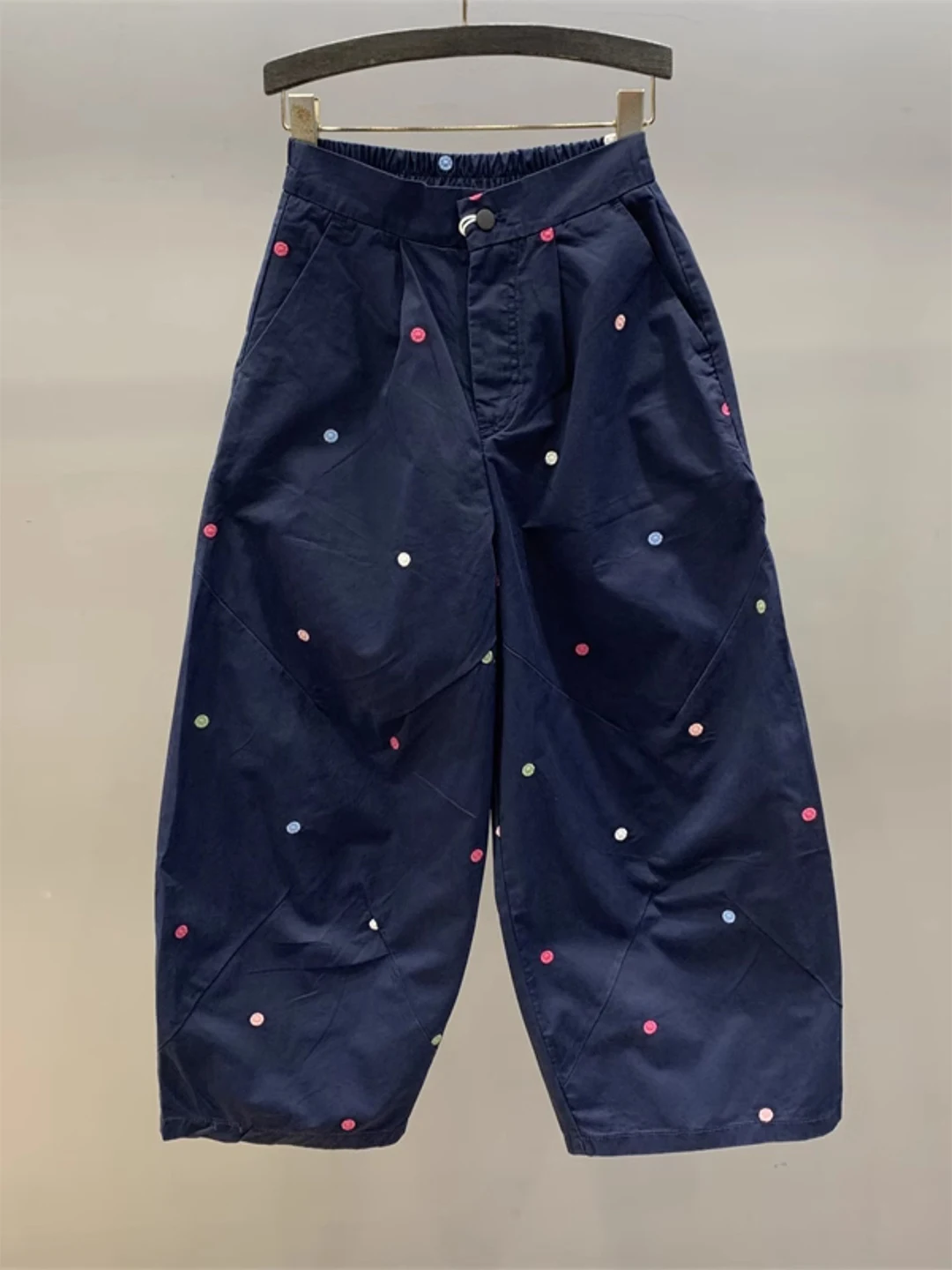 Dot Embroidered Wide Leg Pants Women's Summer Thin Loose High Waist Slimming Casual Nine Point Grandmother Pants