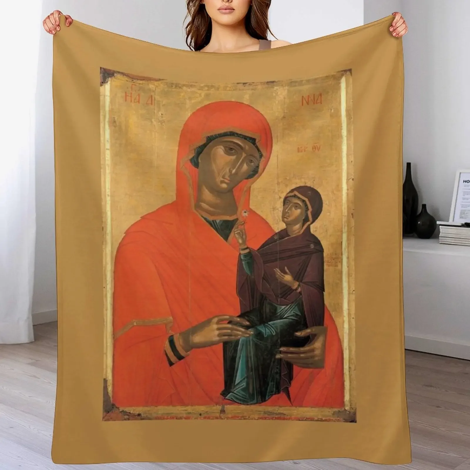 Chanter Angelos Akotandos - St Anne with the Virgin Throw Blanket Nap Decorative Sofas Blankets