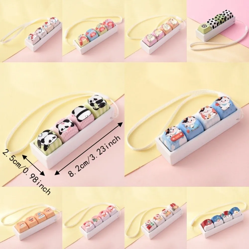 Cartoon 4-Tasten-Tastatur-Schlüsselanhänger mit Drucktasten, Fidget-Clicker-Schlüsselanhänger, Kreativer Mini-Fingerspitzen-Knopf-Schlüsselring – Detail 1