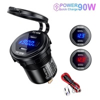 90W Dual USB Charger Socket Power Outlet Adapter 12V 24V Waterproof Dual USB Ports Fast Charge for Car Boat SUV Sedan RV