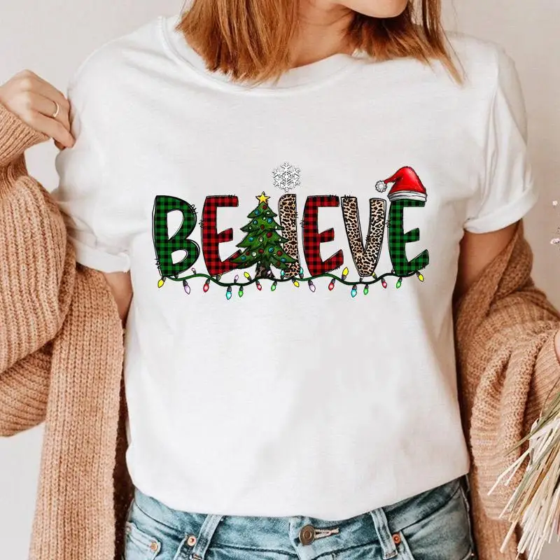 

Simple Fashion Merry Christmas Letter T-shirt Men and Women Couples Short Sleeve Summer White Top Aesthetic Clothes Graphic