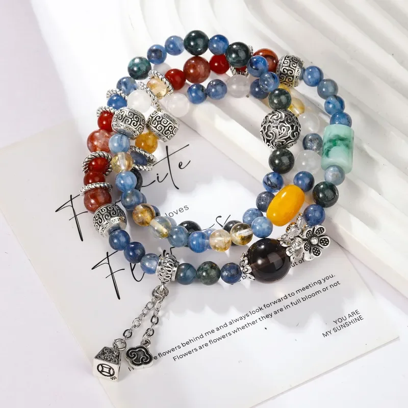 [Jiang Changyang] Original design of natural jadeite barrel beads, blue crystal blue-green crystal south red blue moonlight