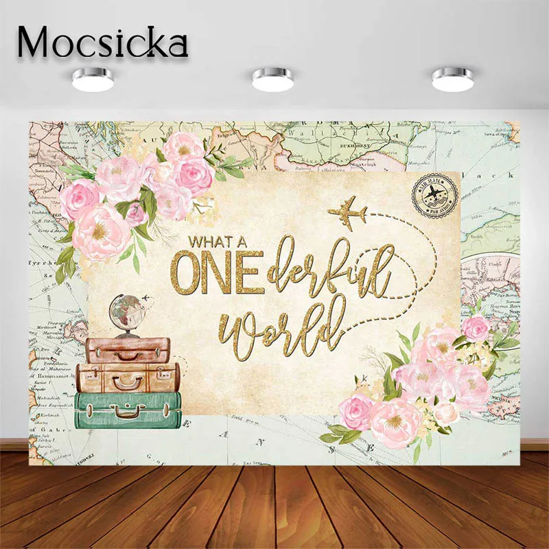 

Mocsicka 1st Birthday Party Backdrop What A Onederful World Background Kids Portrait Photo Studio Props Party Decorations Banner