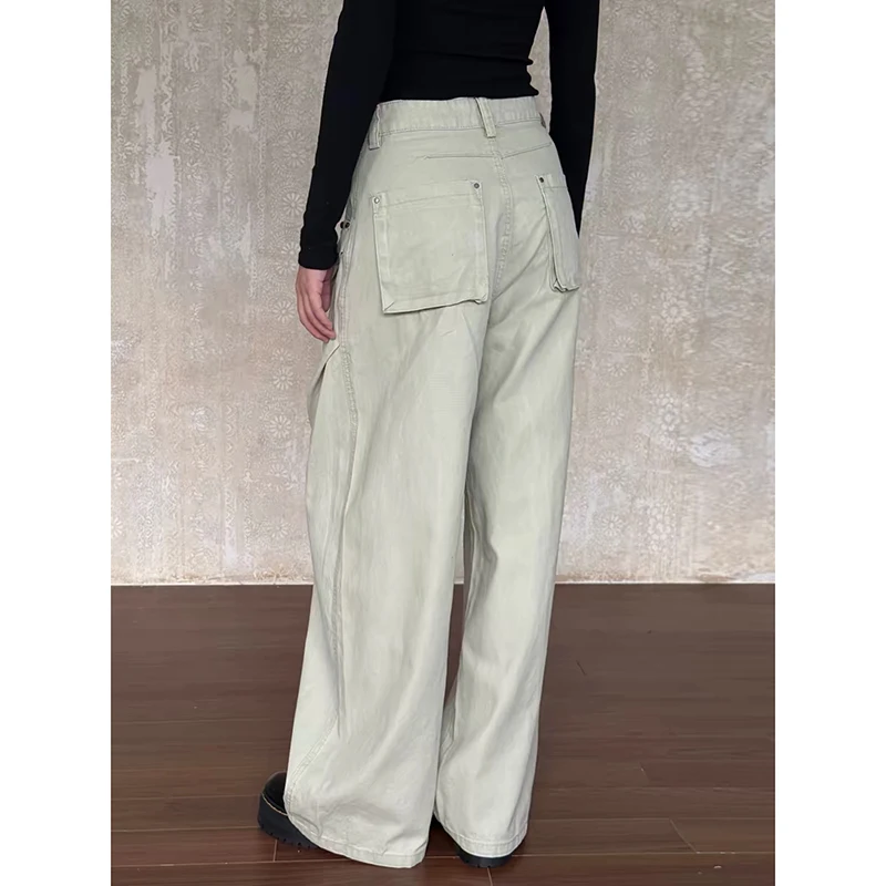 ZHIZOU Women Baggy Jeans Khaki Academia Cyber Punk Designer Harajuku Denim Pants Goblin Core Grunge Wide Fit American Retro Y2K