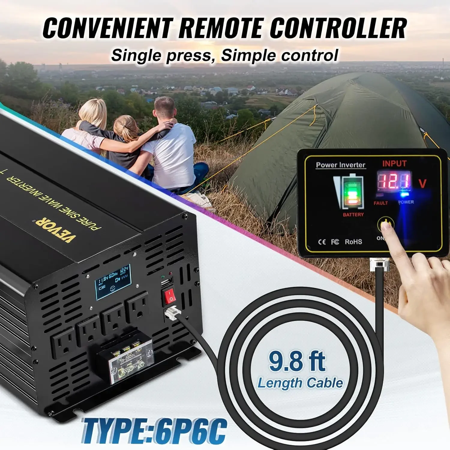 Pure Sine Wave Inverter, 5000 Watt, Power Inverter, DC 12V to AC 120V Car Inverter, with LCD Display