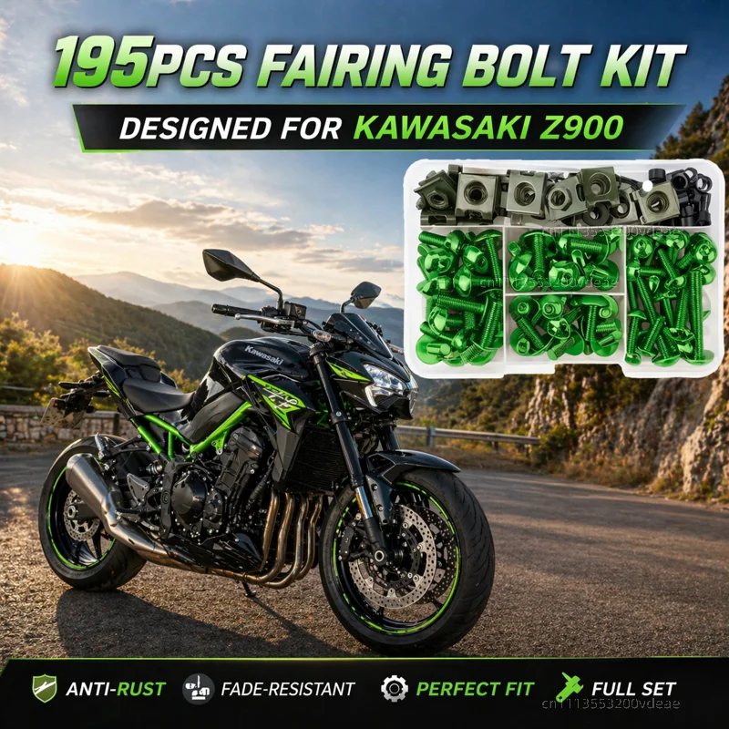 195Pcs Motorcycle Aluminum Fairing Bolt Screws Kit Nut Clips For KAWASAKI Z900 Z 900 2017-2026 2025 2024 2023 2022 CNC Fastener