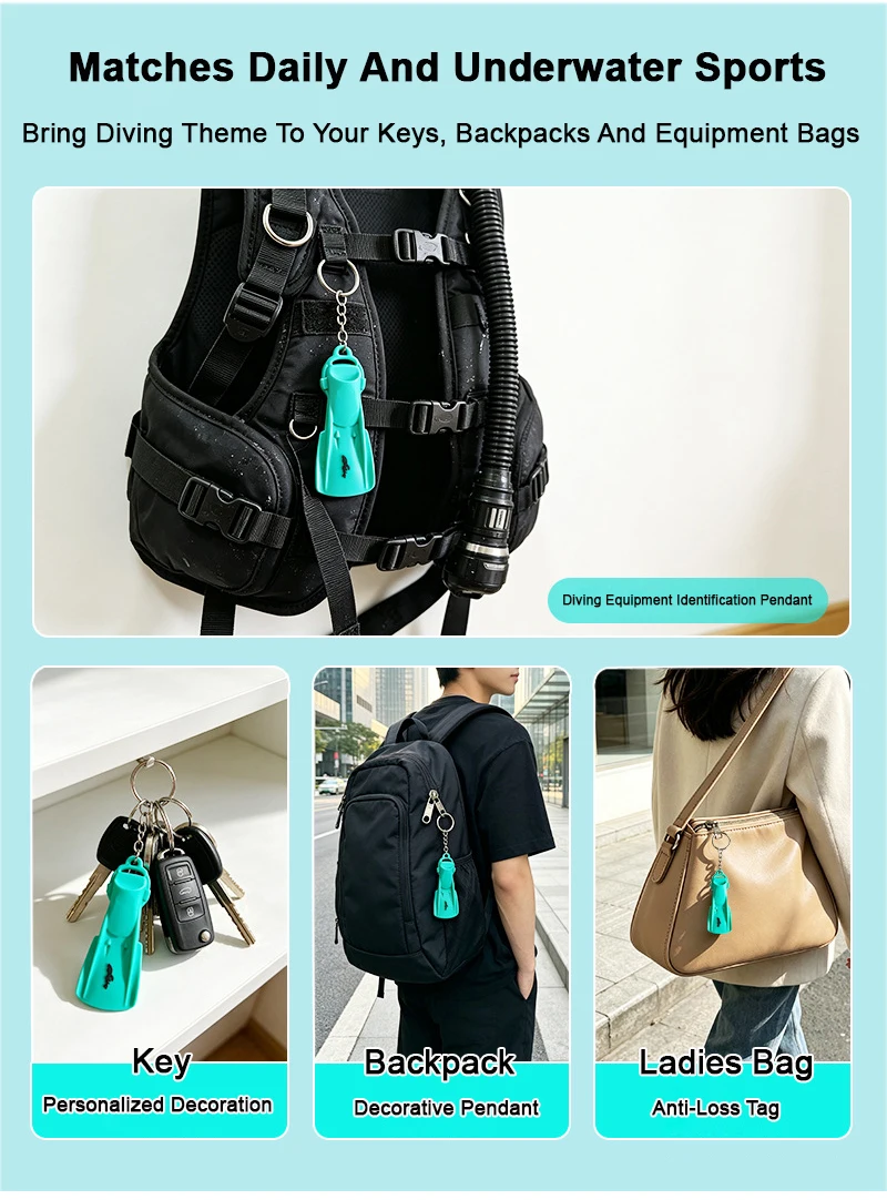 Diving Fin Keychain Pendant Charm Zipper Pull Bag Handle PVC Soft Rubber Souvenir for Diving Enthusiasts Collection Gift