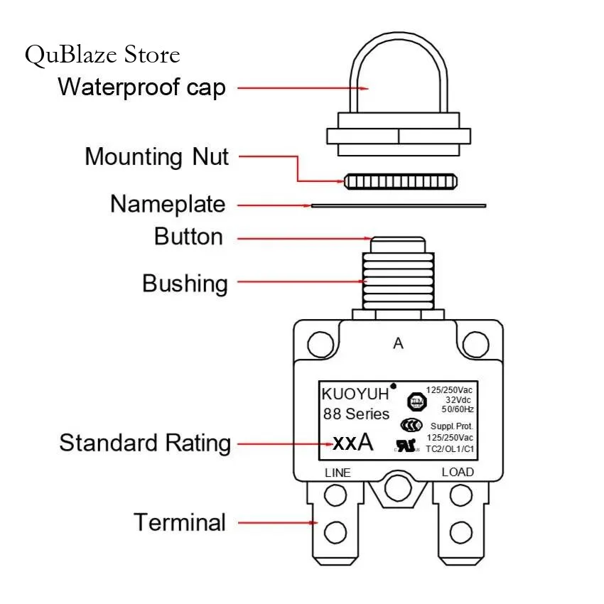 3 Sets Kuoyuh 88 Series 11A Plastic Nut Resettable Thermal Motor Protection Circuit Breaker