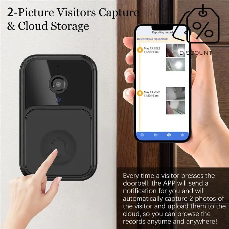 ABMF-Smart جرس باب فيديو لاسلكي عن بعد، جرس باب إنتركوم لاسلكي للكاميرا، رؤية ليلية عالية الدقة واي فاي تويا جرس باب أمان