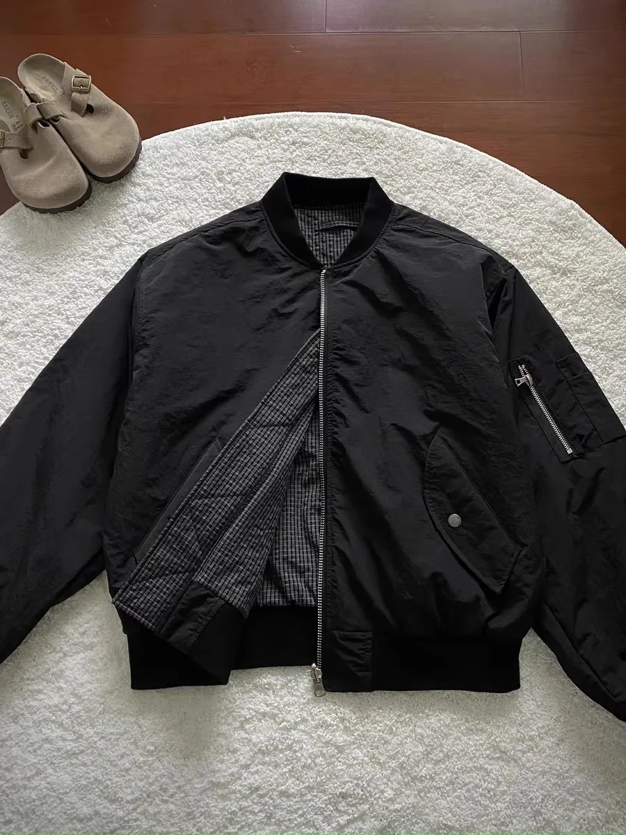 

American Sle ort Wide Cleanfit Double-sided Wear Plaid Jaet Men's Autumn Winter Design Versatile Loose Baseball Coat