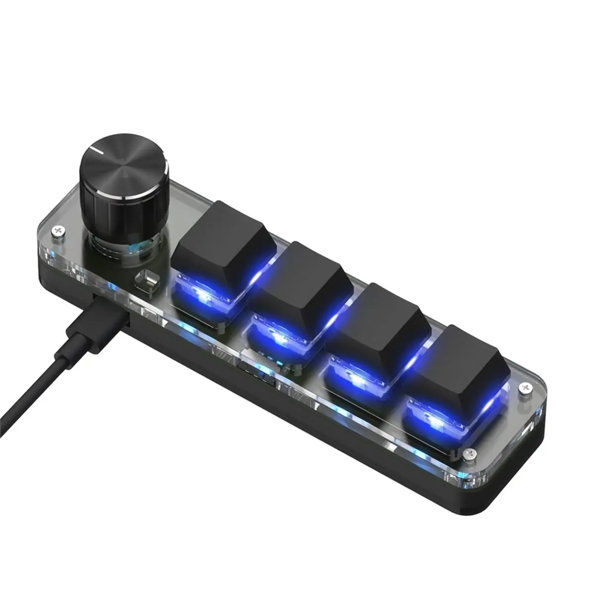 Happy New-  One-Handed Macro Mechanical Keyboard, 4 Keys Gaming Keyboard Fully Programmable for Knobs and Keys, RGB