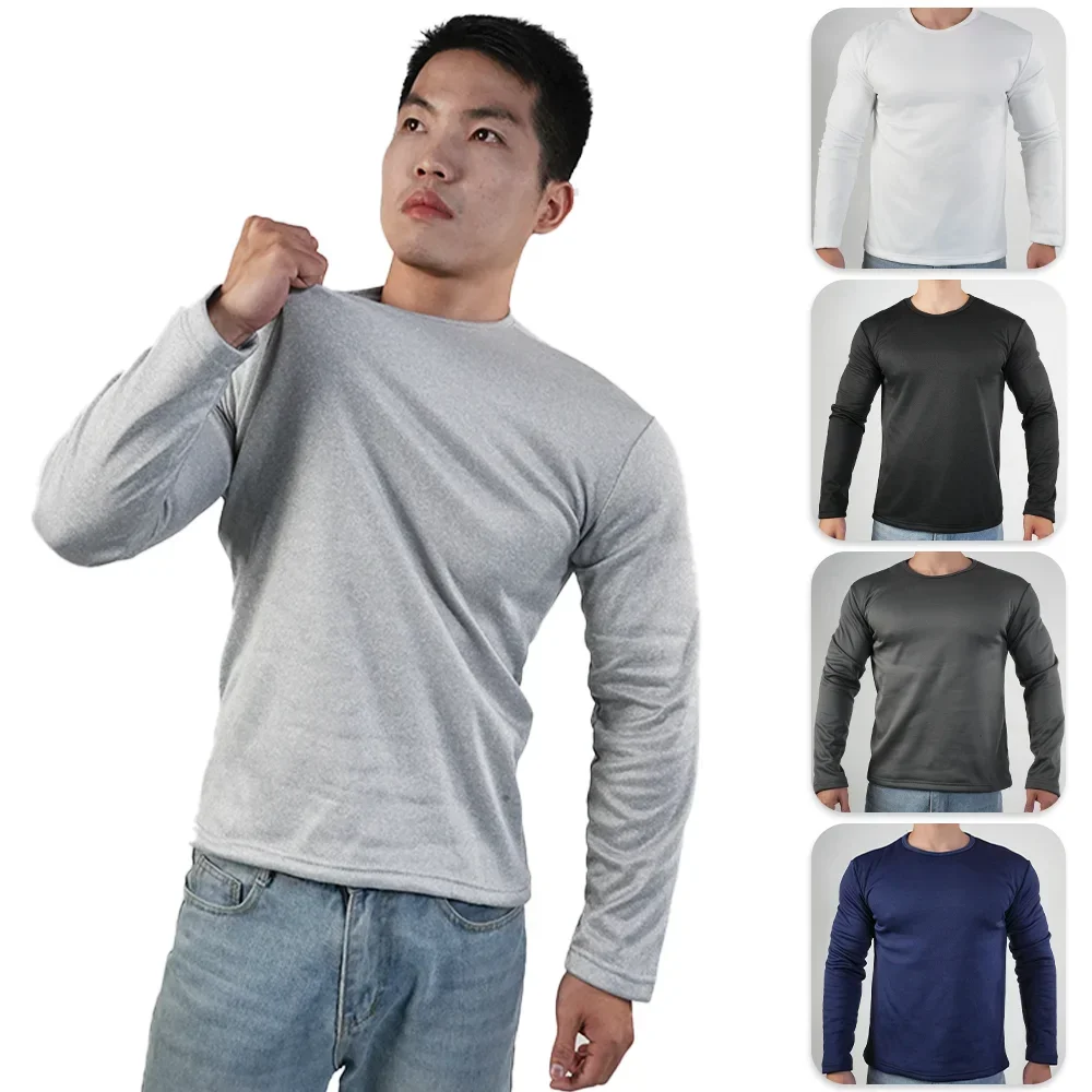 Men Thermal Underwear Tops Winter Long Sleeve Bottoming Shirt Thick Fleece Pullover Warm Clothes Oversize O-Neck Base Tee M-5XL