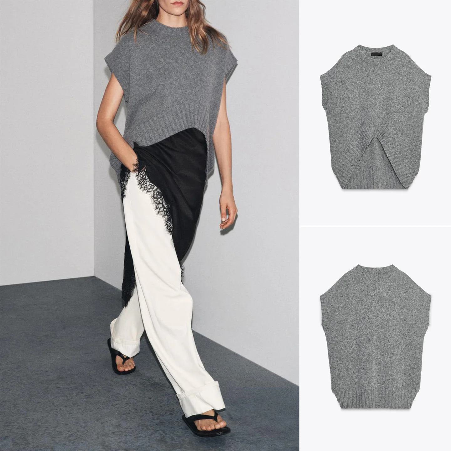 

Осенний женский большой вязаный круглый жилет Ne Svel в рубчик, длинный темно-синий облегающий жилет из полиэфирного волокна