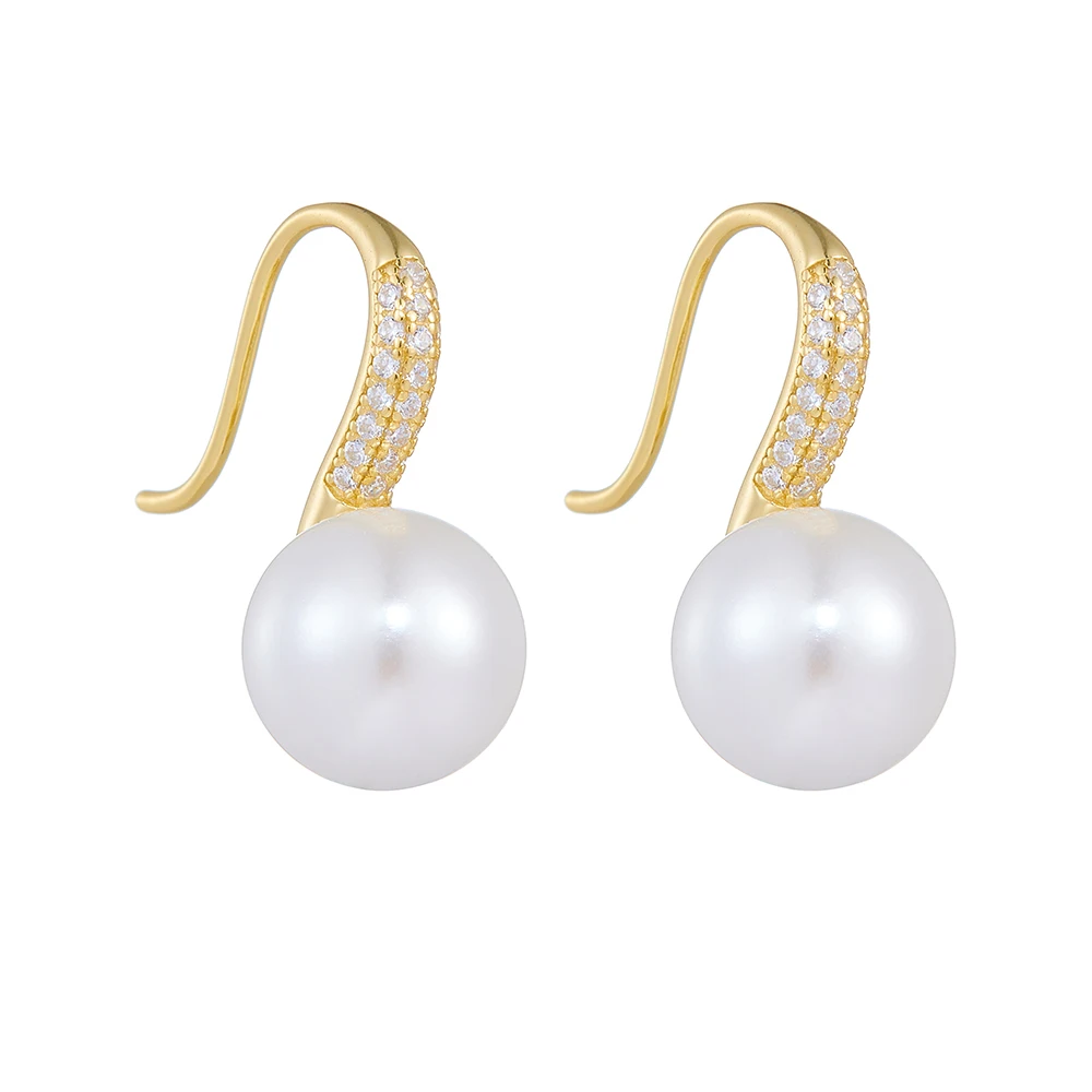 Micro-Set Zirconium High Heel Shoe Pearl Ear Hook S925 Sterling Silver Fashionable European And American Simple Mollusk Bead Ear