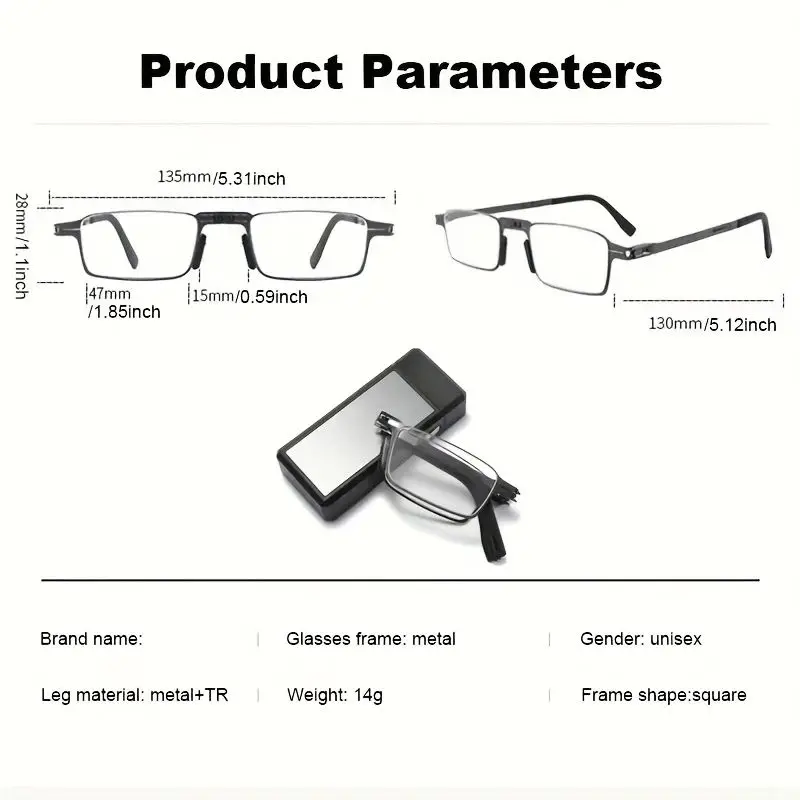 Tragbare, faltbare Anti-Blaulicht-Lesebrille aus Metall, lässiger Stil, mit Schutzetui aus Legierung, mit Sehstärke für Männer und Frauen – Detail 4