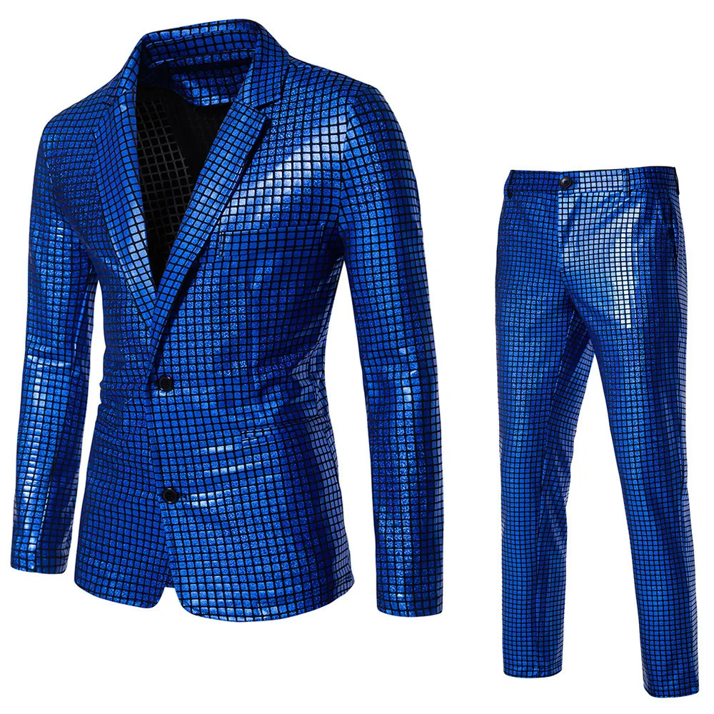 Men's Sequined Bronzing Suit Disco Cos Party Stage Nightclub Shiny Cool Performance Suit
