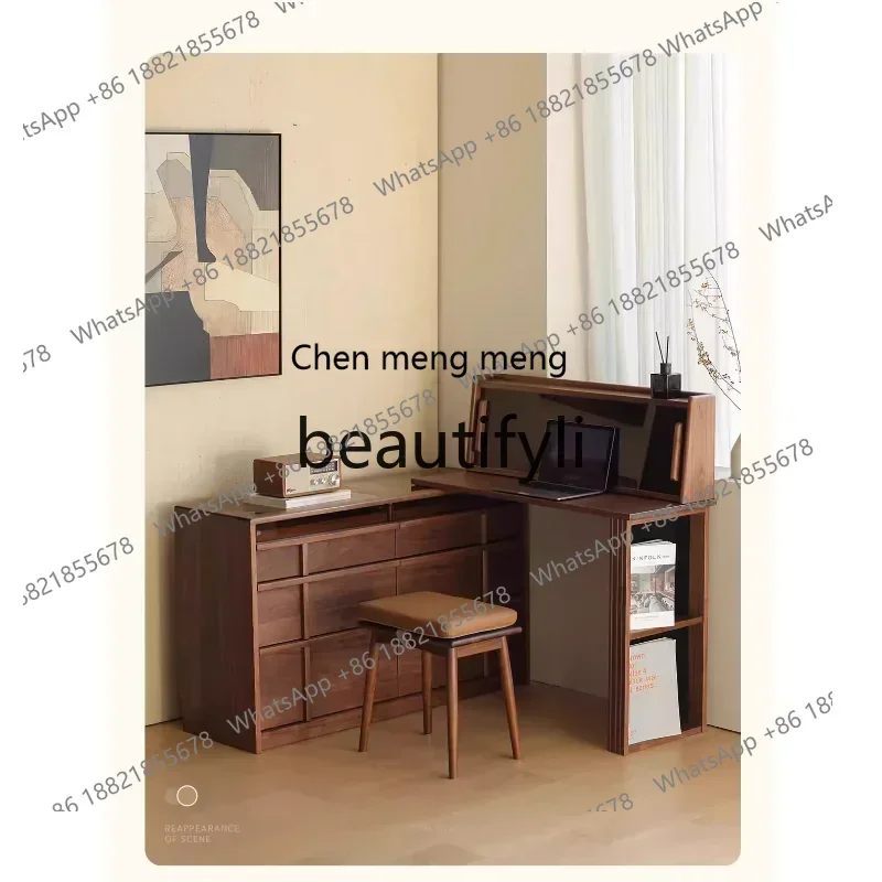 

32Северный американский комод из черного ореха, комод, встроенный шкаф для хранения из цельного дерева, минималистичный столик для макияжа