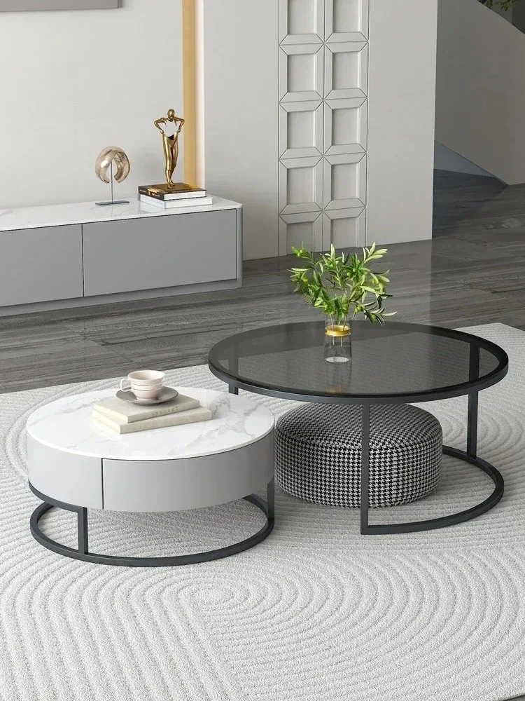 A  TV Cabinet Unit Modern Simple Small Apartment Light Luxury Tempered Glass Tea Table Living Room Home