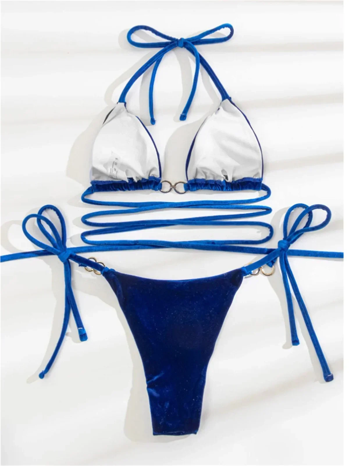 Sexy Velvet Bikini 2026 Women Sexy Blue Green Criss Cross Swimsuit Brazilian Bathing Suit Push Up Tie Side Triangle Swimwear