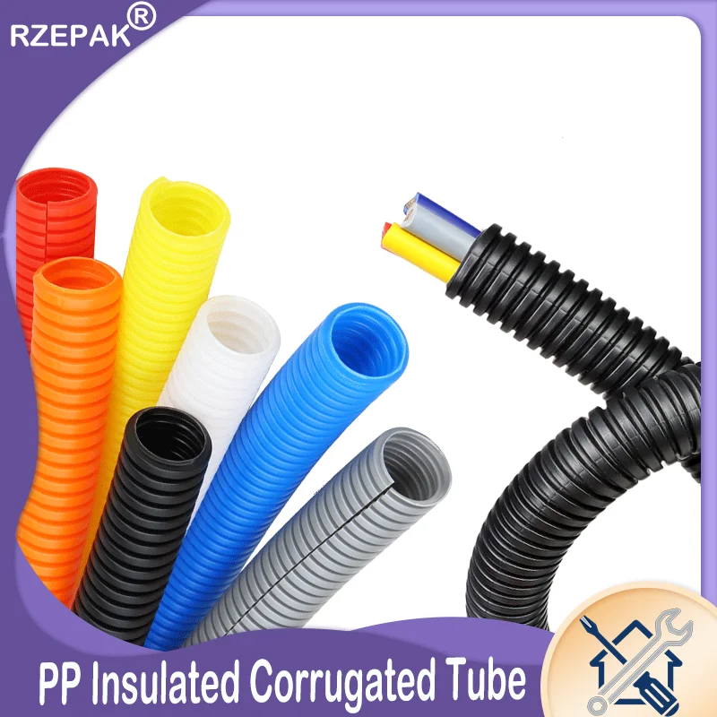 5M AD7.5-34.5mm PP Corrugated Pipe - Heat & Wear Resistant Wire Protector Sleeve for Car Wire Harness & Electrical Equipment