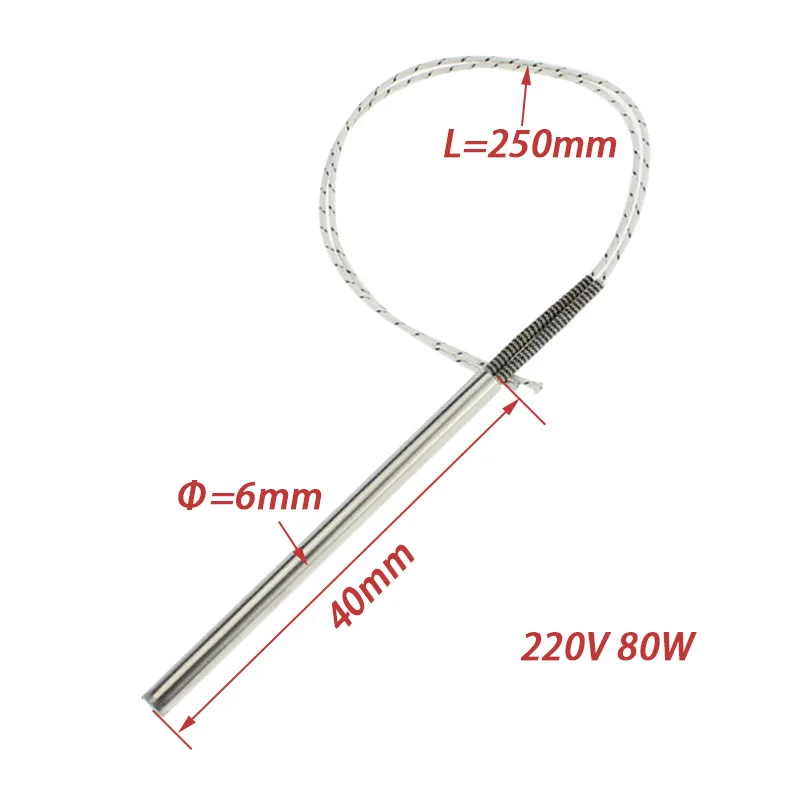 6mm Cartridge Heater Stainless Steel Heating Element 80W/100W/150W/ 220v Electric Rod Heater