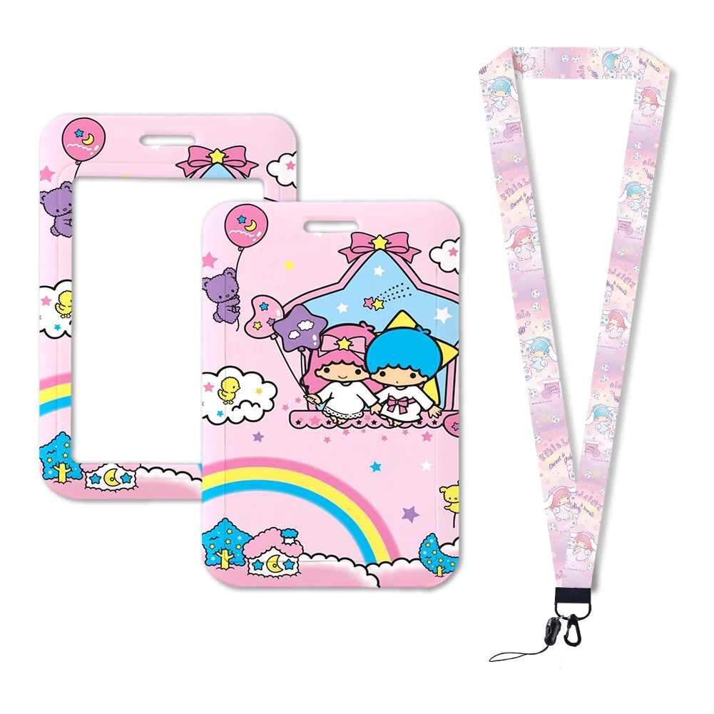 

W Badge Holder Lanyards Keychain Credential Case Gift Sanrio Little Twin Stars ID Card Holder Neck Strap ID Campus Credit Card