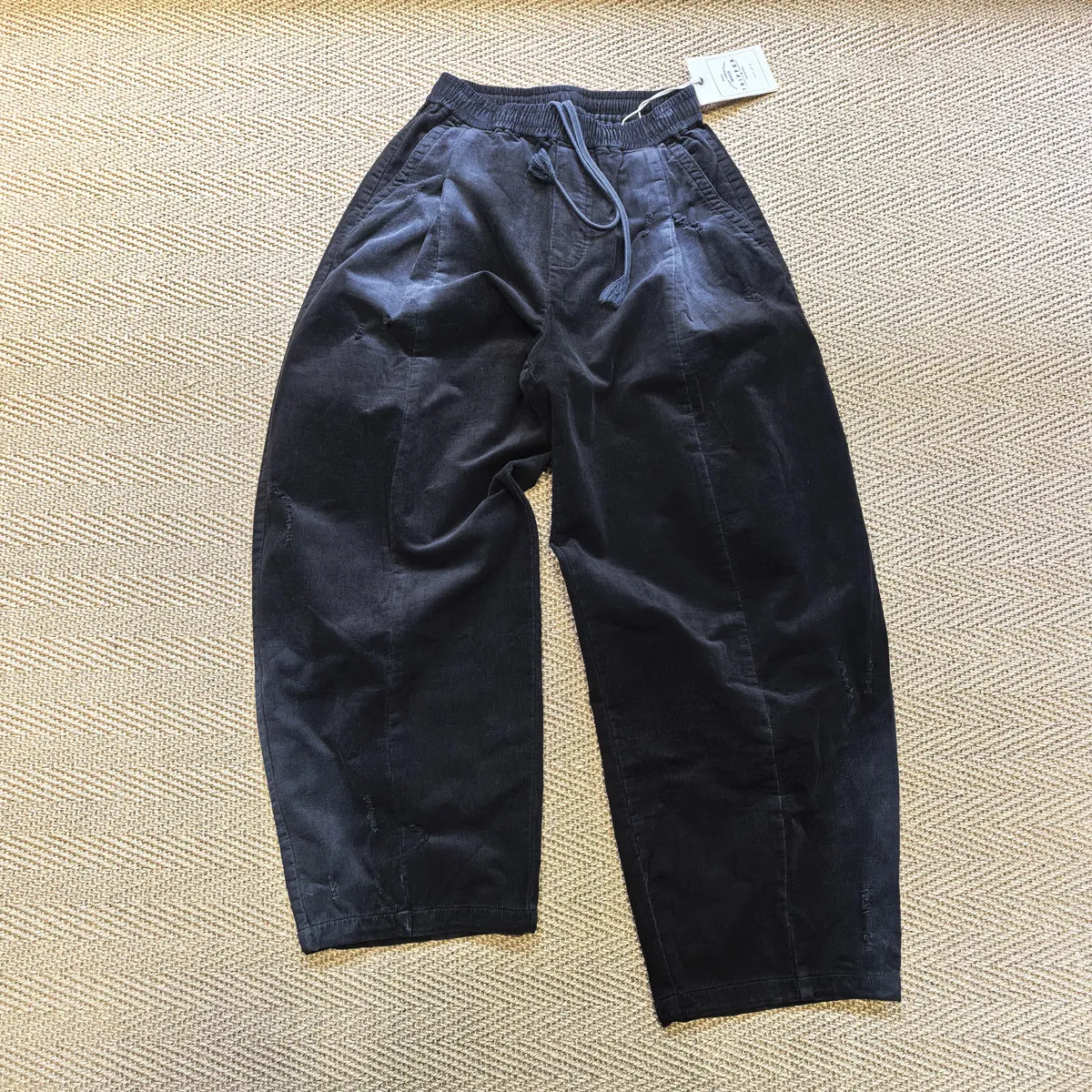 Amekaji Wear Ripped Distressed High-Grade Fine Pit Wide-Leg Pants Loose Cargo Pants Corduroy Pants Stretch