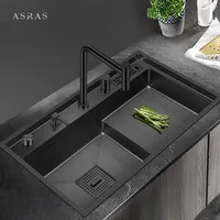 ASRAS Luxury Stepped Nanometer Sink 4mm Thickness 220mm Depth 304 Stainless Steel Handmade Stepped Kitchen Sinks