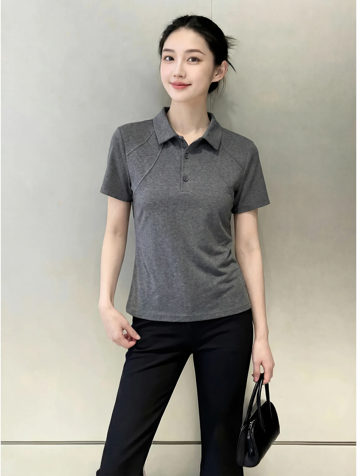 

Spring 2026 plus Size Women's Ne ort Sve T-irt Floral ey Versatile Slimming Commute Top French Sle Casual Wear